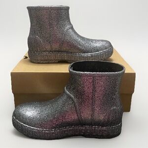 UGG Drizlita Glitter Ankle Rainboots Kids Sz 3 Gray PVC Upcycled Wool Waterproof